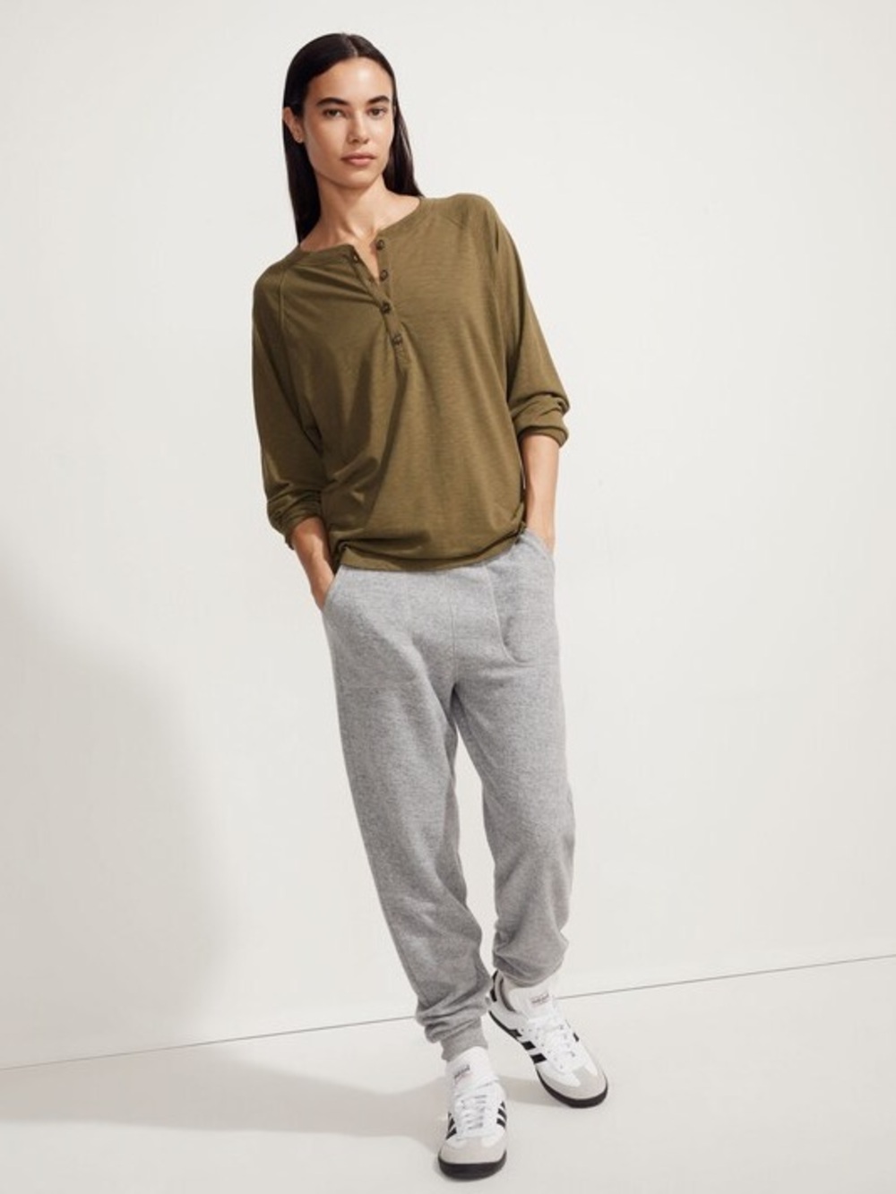 EUC Madewell MWL Henley Long-Sleeve Tee in Kale